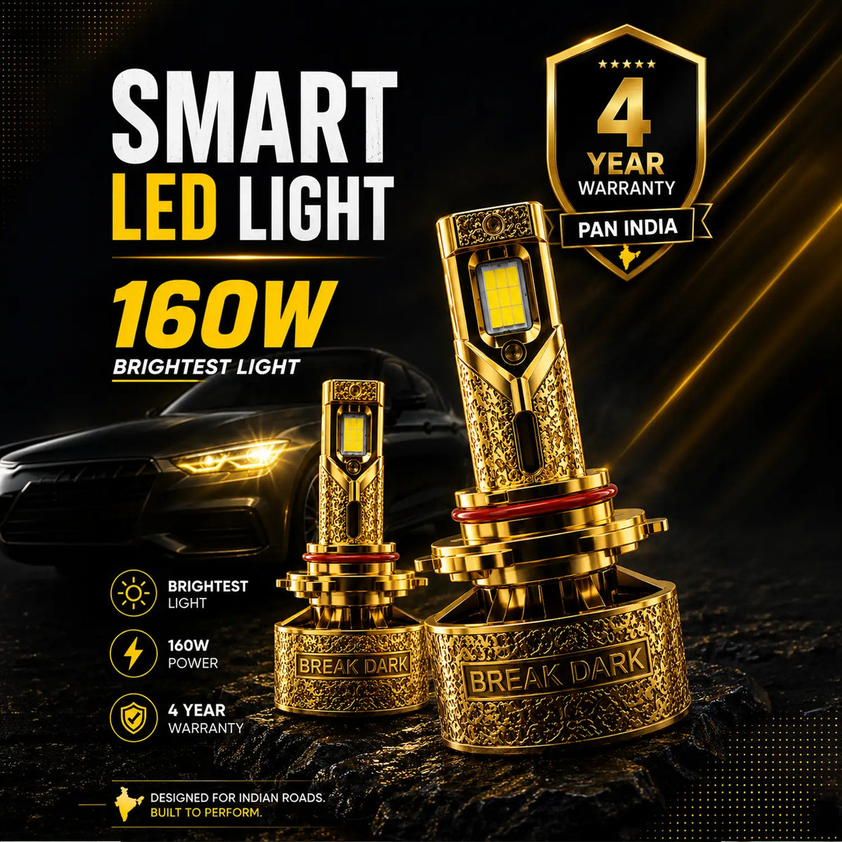 Keydroid Smart LED Light- Car Led Bulb ( 160W Brightness 24000 Lumens) with 4 Years Warranty
