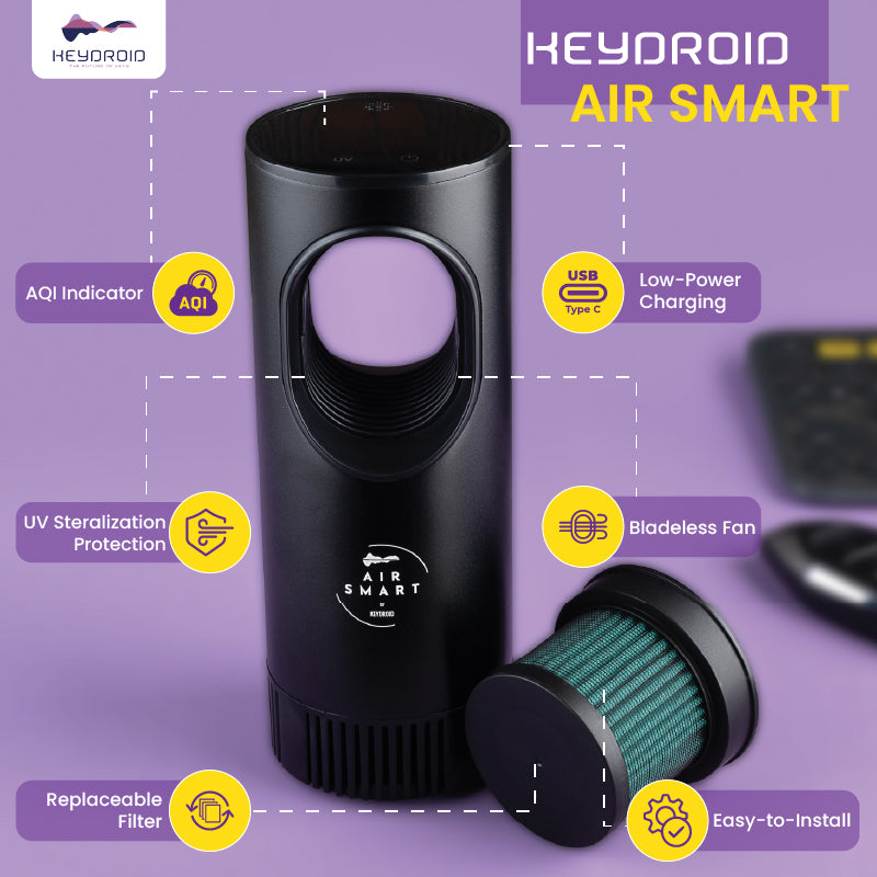 Keydroid Air Smart Car Air Purifier |  HEPA H12 Filter | UV protection